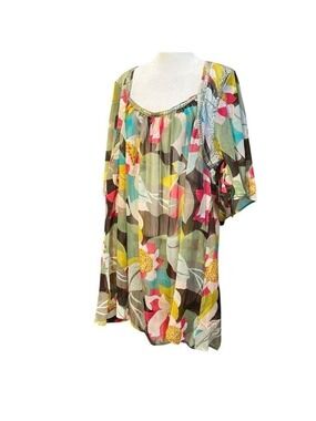 CZ Swim Cover Up Flutter Sleeves Sequins Sheer Abstract New with Tags Plus Sz 3X